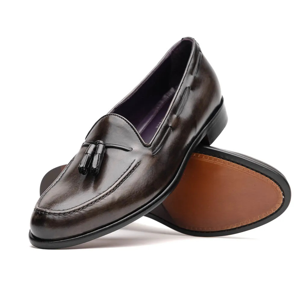 15-586-GRY FRANCO Italian Calfskin Tassel Loafer Grey