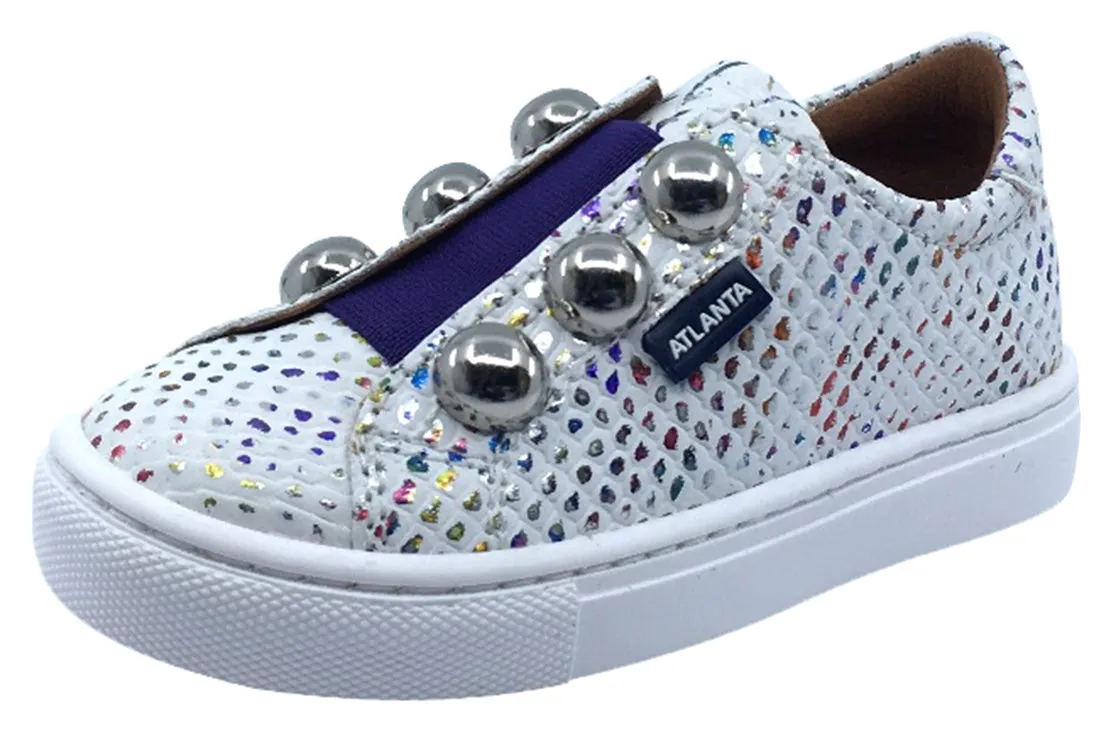 Atlanta Mocassin Shoes Girl's Iridescent Sneakers, White