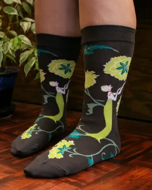 Debby Co., Crew Socks, Andé Collection, Black with Lime Girl and Flowers