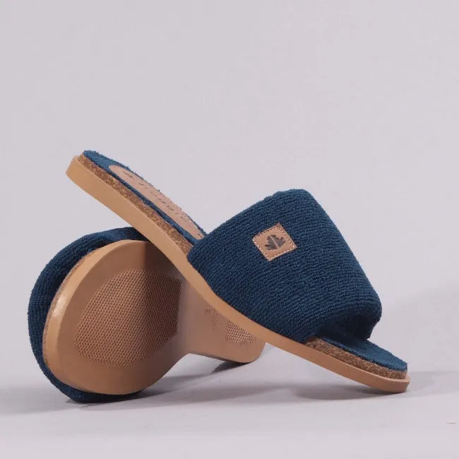 Flat Mule Sandal in Navy - 12398