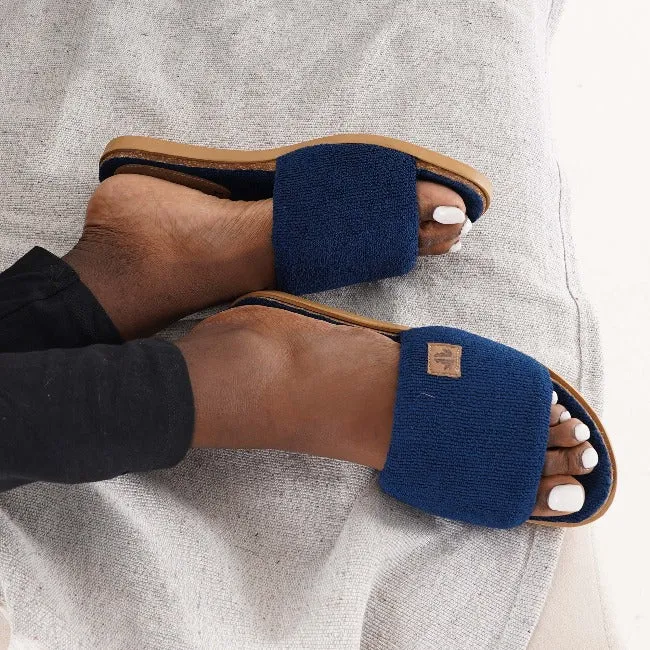 Flat Mule Sandal in Navy - 12398