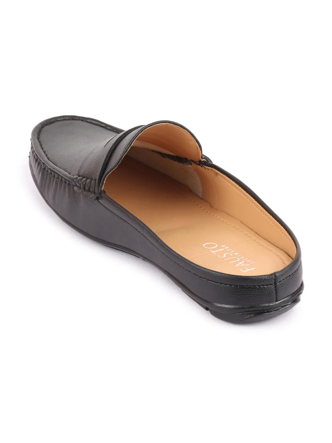 Men Black Slip On Back Open Stitched Mules Casual Shoes