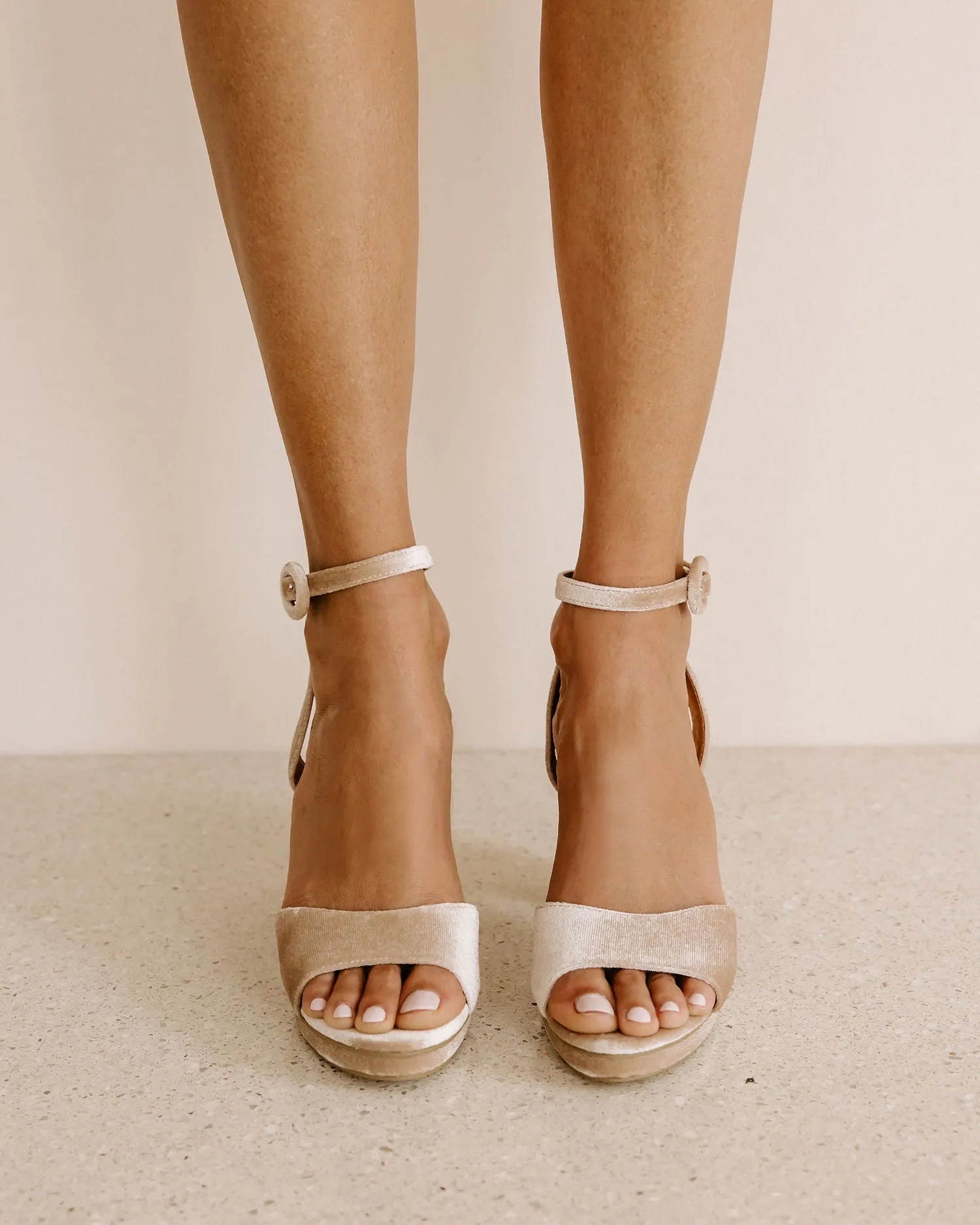 MOONDANCE - NUDE VELVET WEDDING PLATFORM HEEL - FINAL SALE