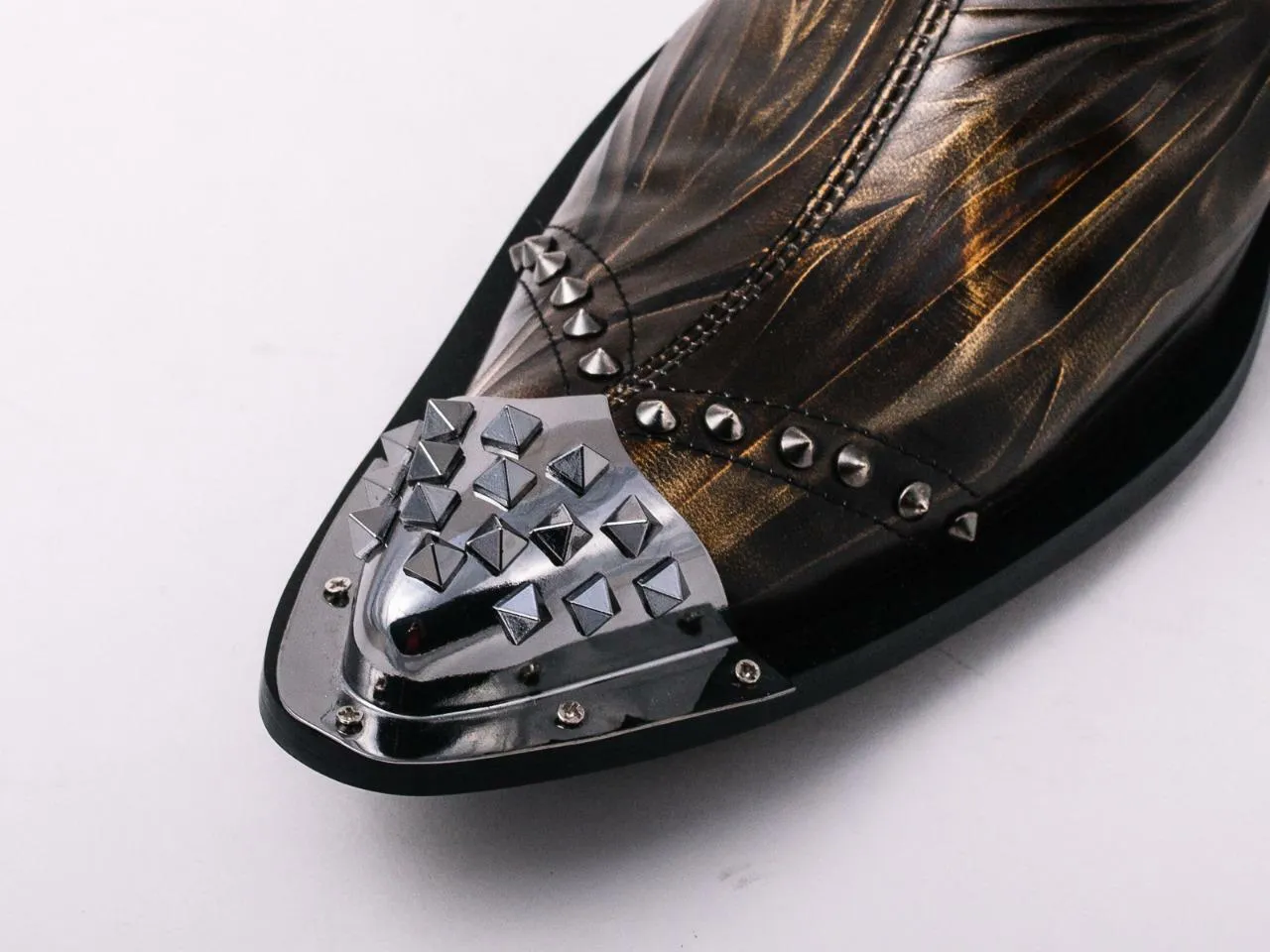 New Men's Brown Fiesso Pointed Metal Toe Slip on Shoes with Spikes Studs FI 6844