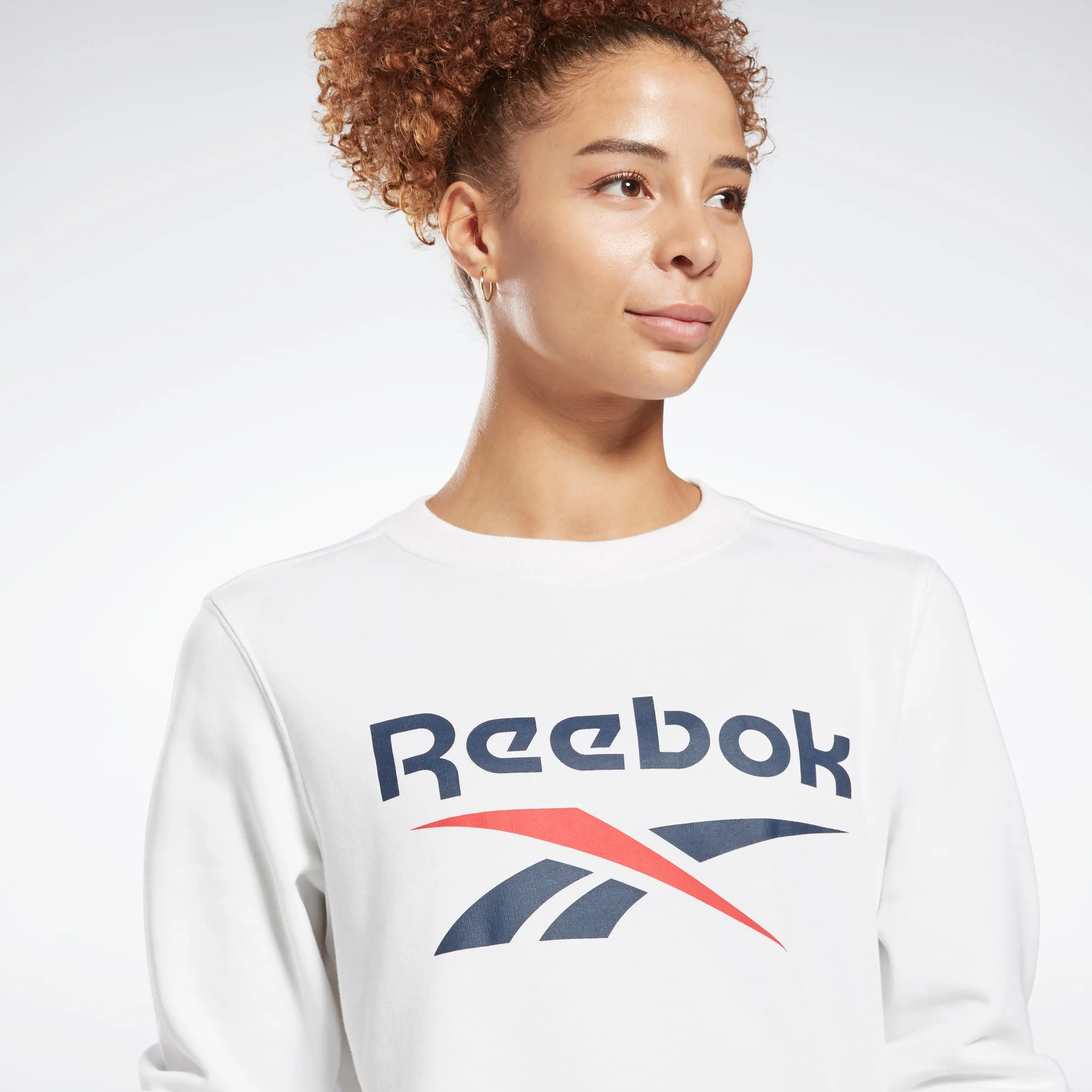 Reebok Apparel Women Reebok Identity Logo French Terry Crew Sweatshirt White