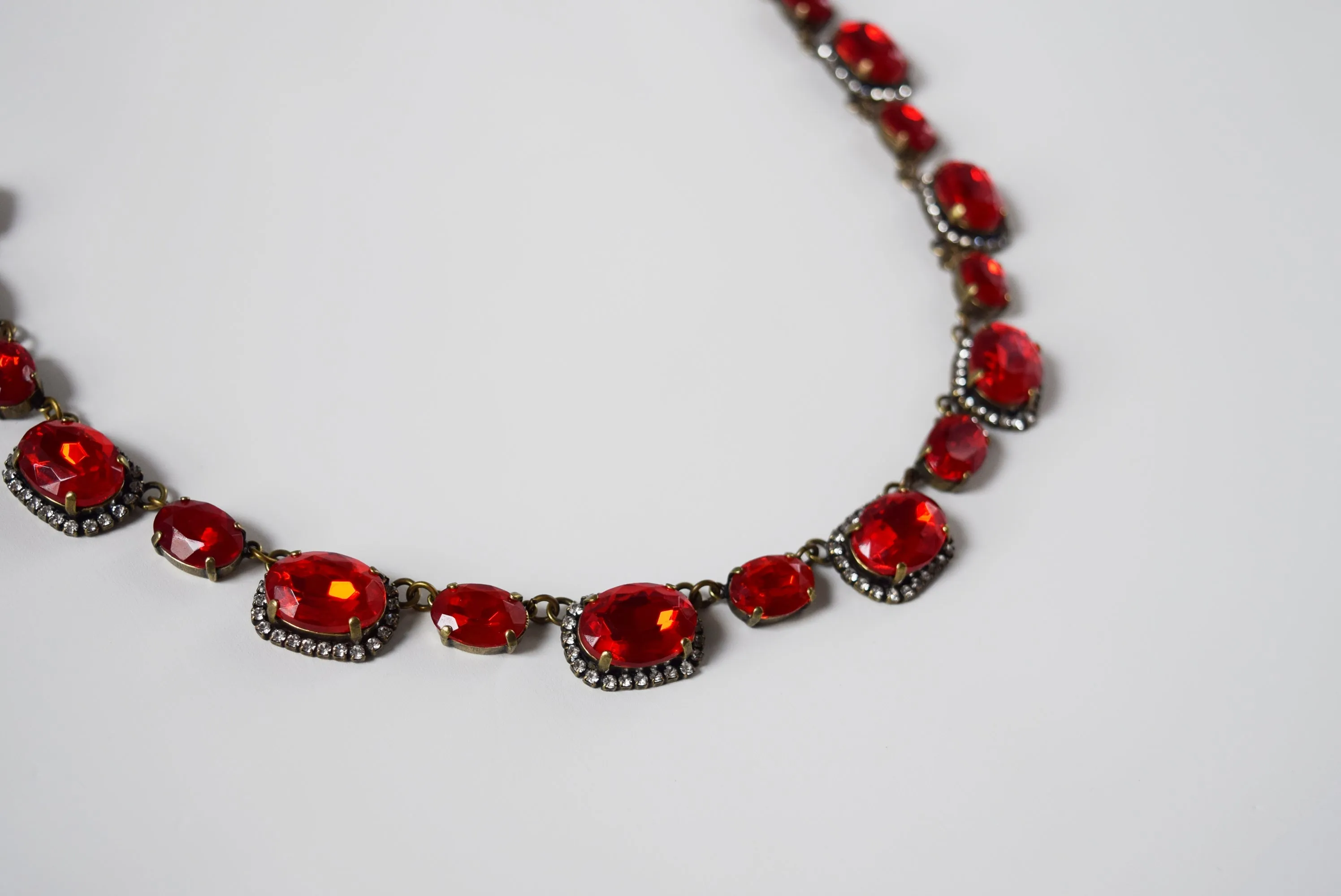 Ruby Red Halo Collet Necklace - Large and Medium Ovals