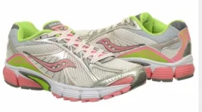 SAUCONY Women's Pro Grid Ignition 4 White/Silver/Pink Running Shoe