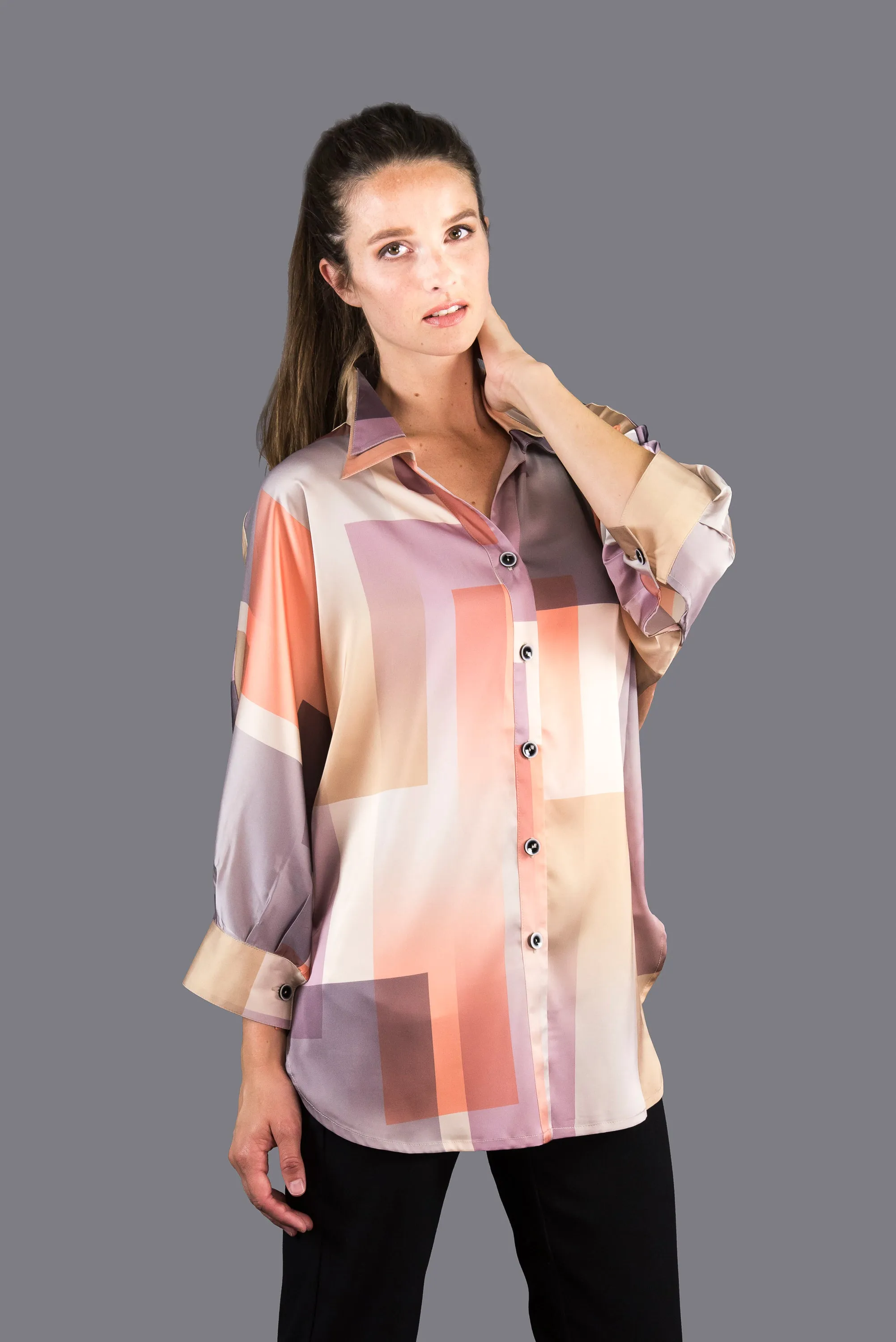 SF160 - Silk By Fridaze - Boyfriend Shirt with Flip Collar