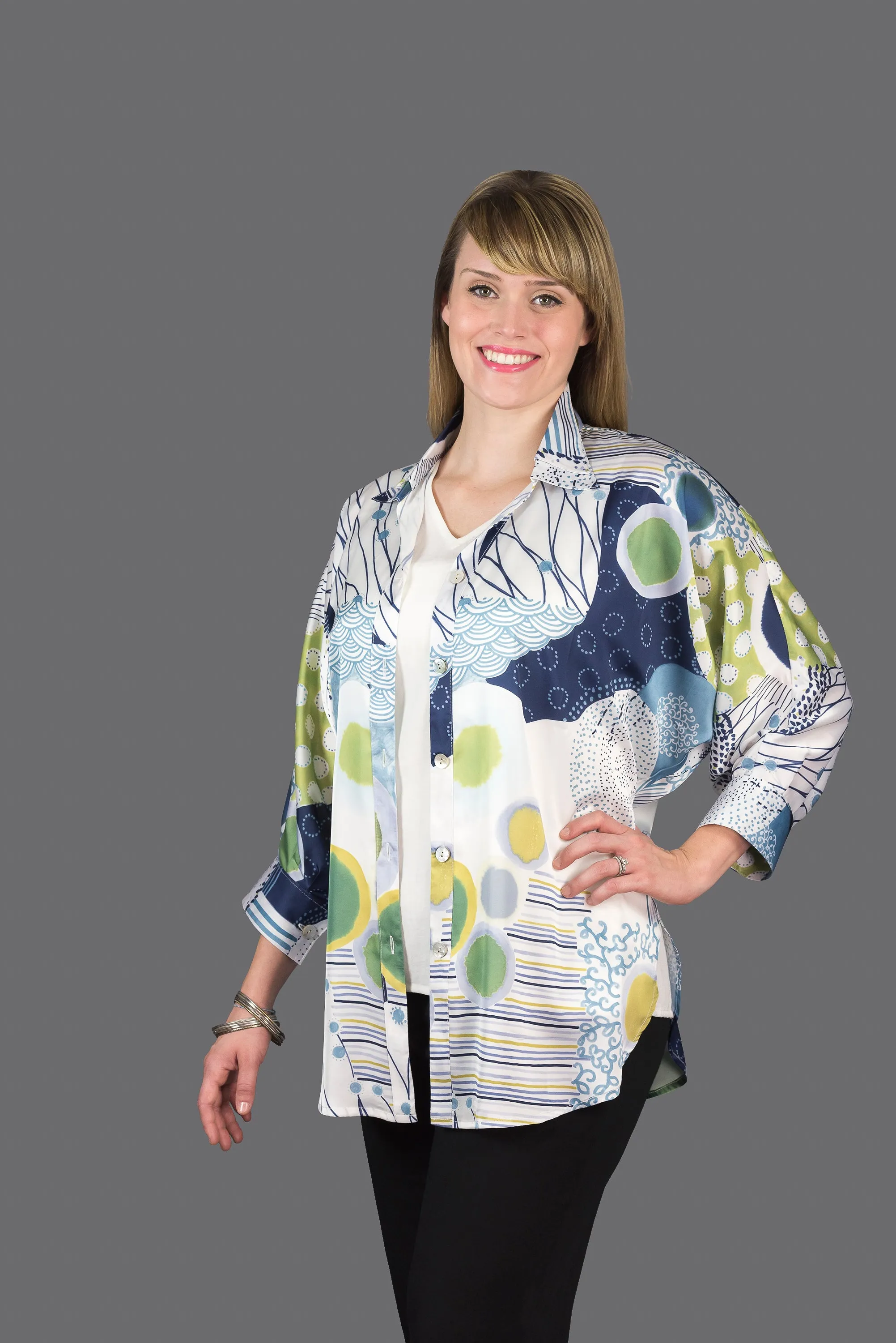 SF160 - Silk By Fridaze - Boyfriend Shirt with Flip Collar