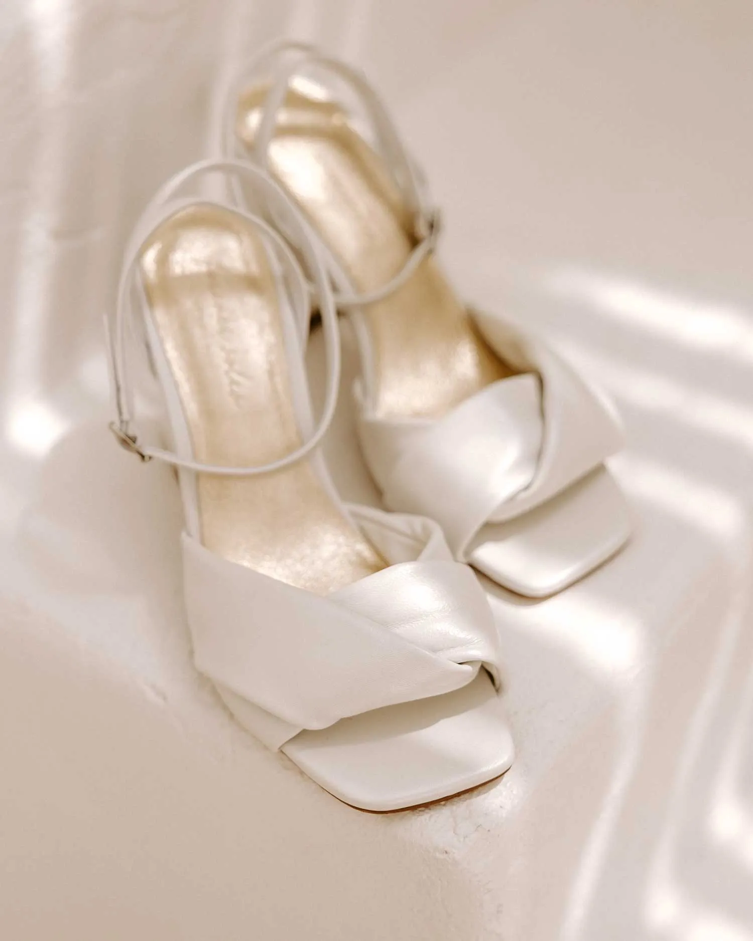 TRUST - SOFT IVORY LEATHER BRIDAL SANDALS BLOCK HEEL - FINAL SALE