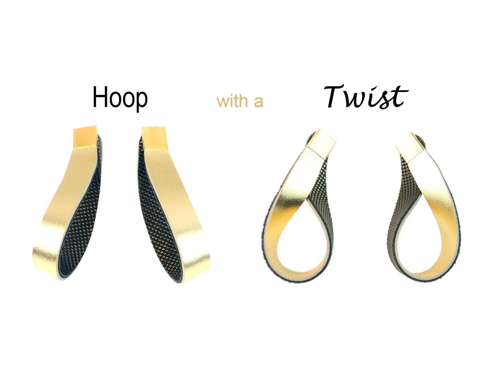 Twisted hoop gold leather earrings