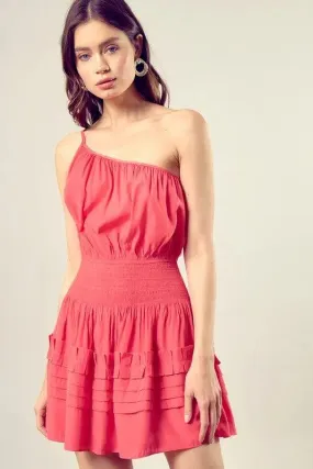 Women's Mini Dress Pleated One-Shoulder