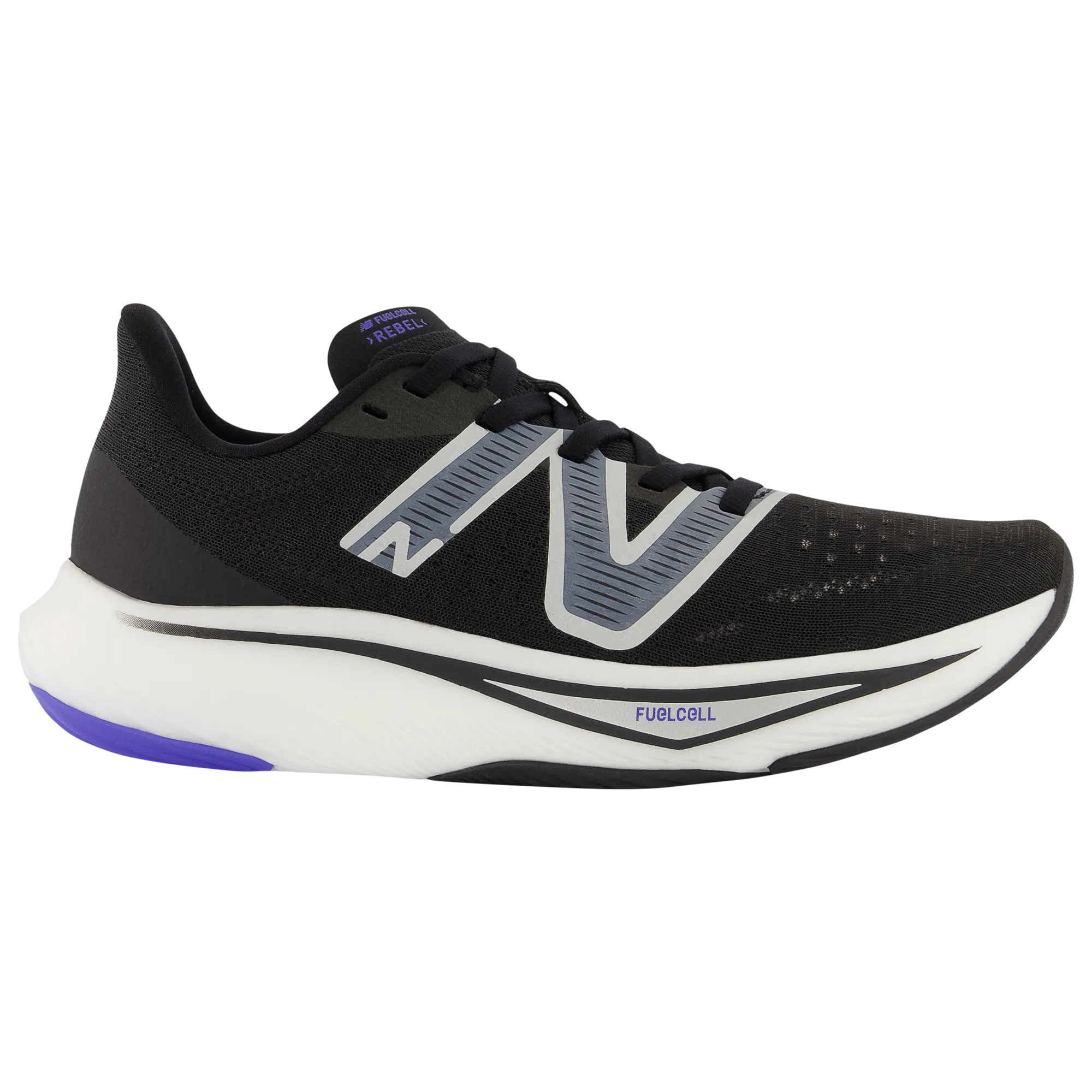 Women's New Balance FuelCell Rebel v3, Black/Aura/Vibrant Spring Glo, 9 B Medium