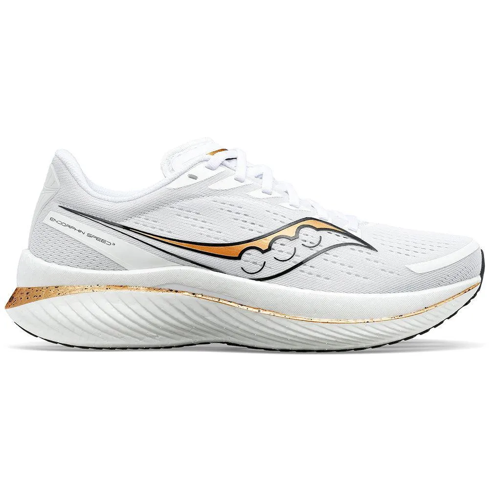 Women's Saucony Endorphin Speed 3, White/Gold, 7.5 B Medium